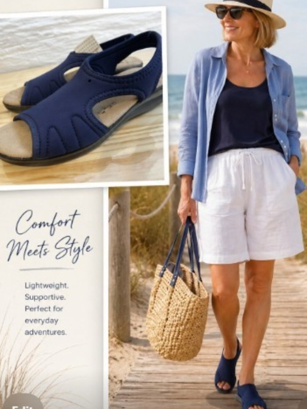 Flexus Womens Sandals Made in Italy Comfort Sport Navy Stretch 7 New